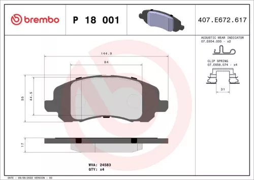 Remblokkenset, schijfrem BREMBO P 18 001)