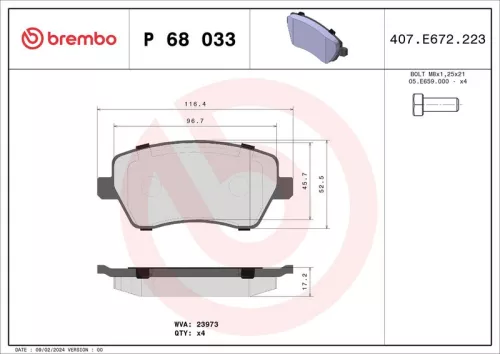 Brake Pad Set, disc brake BREMBO P 68 033)