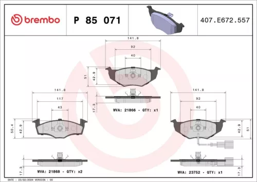 Brake Pad Set, disc brake BREMBO P 85 071)