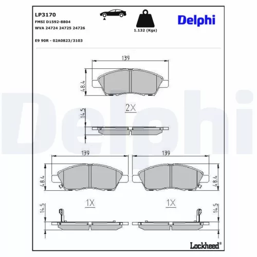 Remblokkenset, schijfrem DELPHI LP3170)