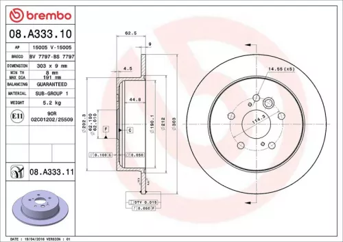 Remschijf BREMBO 08.A333.11)