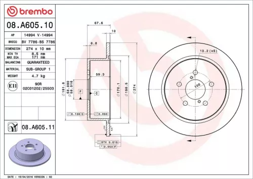 Remschijf BREMBO 08.A605.11)
