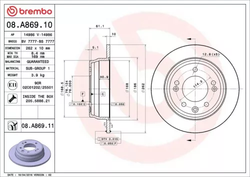 Remschijf BREMBO 08.A869.11)