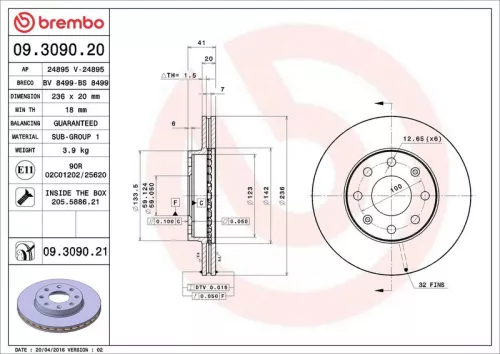 Remschijf BREMBO 09.3090.21)