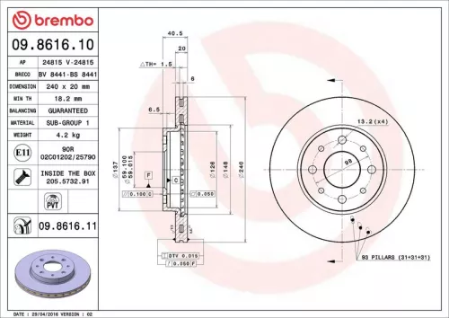 Brake Disc BREMBO 09.8616.11)