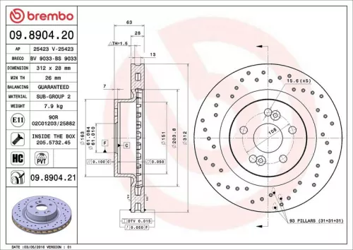 Remschijf BREMBO 09.8904.21)