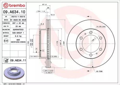 Remschijf BREMBO 09.A634.11)