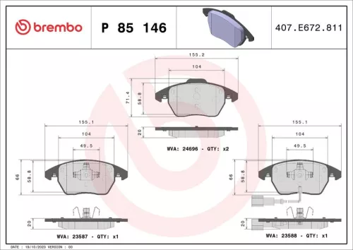 Brake Pad Set, disc brake BREMBO P 85 146)