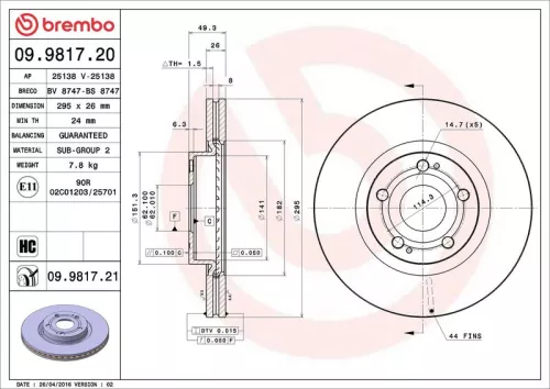 Remschijf BREMBO 09.9817.21)