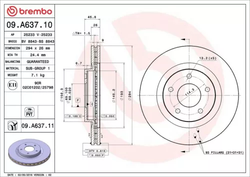 Remschijf BREMBO 09.A637.11)
