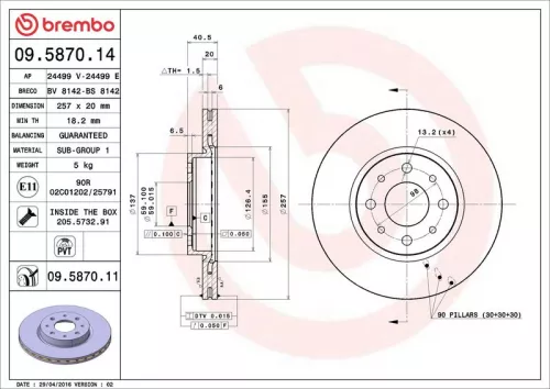 Remschijf BREMBO 09.5870.11)