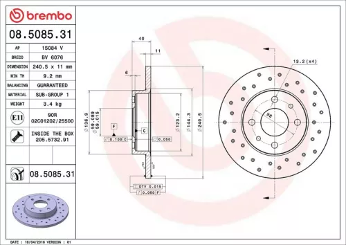 Brake Disc BREMBO 08.5085.31)