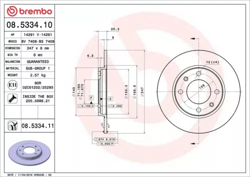 Brake Disc BREMBO 08.5334.11)