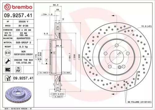 Remschijf BREMBO 09.9257.41)