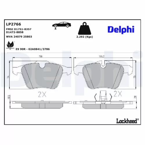 Remblokkenset, schijfrem DELPHI LP2766)