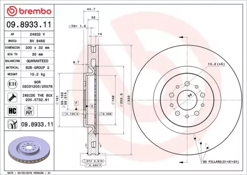 Remschijf BREMBO 09.8933.11)