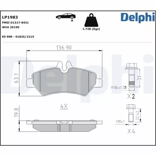 Remblokkenset, schijfrem DELPHI LP1983)