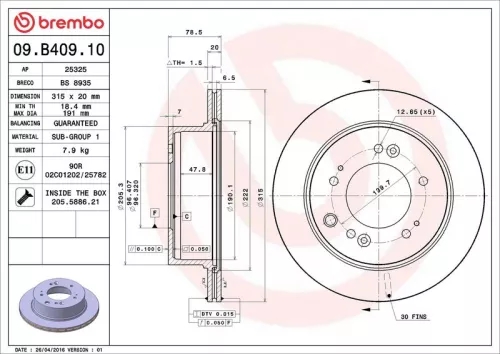 Remschijf BREMBO 09.B409.10)