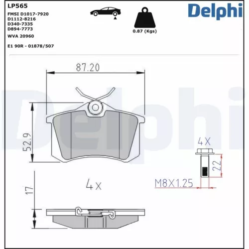 Brake Pad Set, disc brake DELPHI LP565)