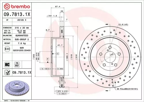 Remschijf BREMBO 09.7813.1X)