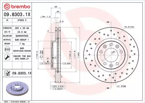 Brake Disc BREMBO 09.8303.1X)