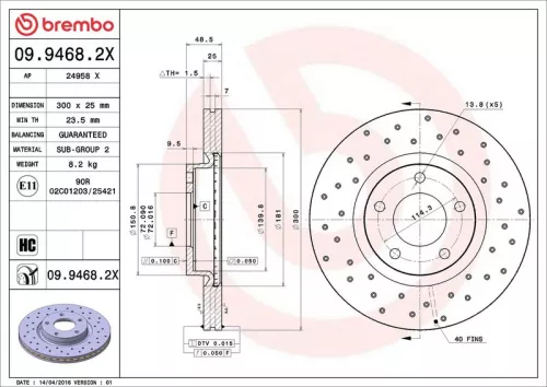 Remschijf BREMBO 09.9468.2X)