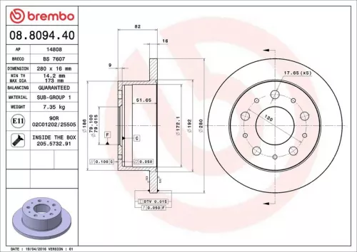 Brake Disc BREMBO 08.8094.40)