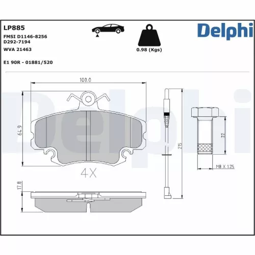 Brake Pad Set, disc brake DELPHI LP885)