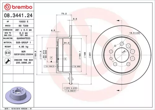 Brake Disc BREMBO 08.3441.24)