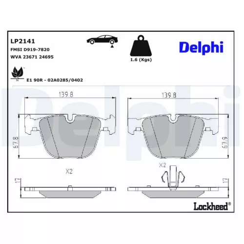 Remblokkenset, schijfrem DELPHI LP2141)