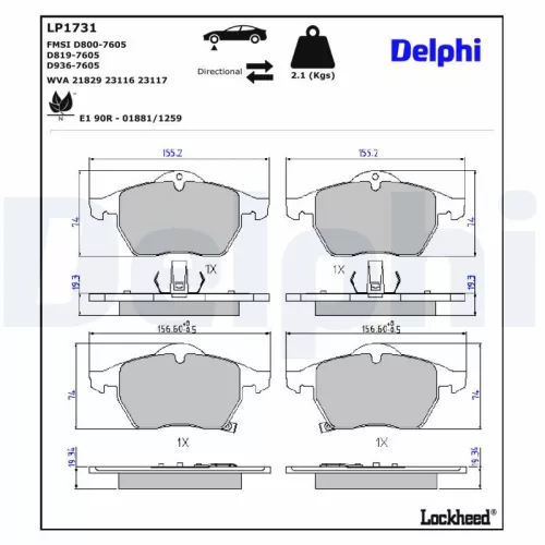 Brake Pad Set, disc brake DELPHI LP1731)