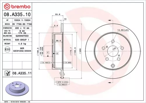 Remschijf BREMBO 08.A335.11)