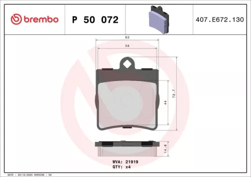 Remblokkenset, schijfrem BREMBO P 50 072)