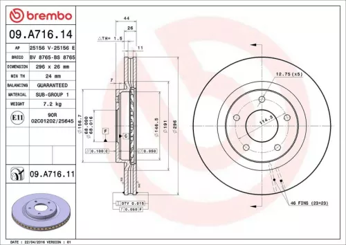 Remschijf BREMBO 09.A716.11)