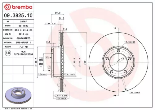 Remschijf BREMBO 09.3825.10)