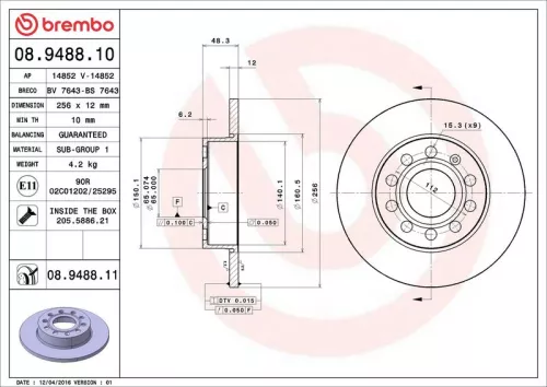 Brake Disc BREMBO 08.9488.11)