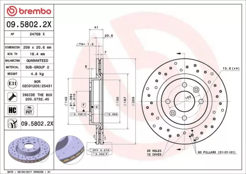 Remschijf BREMBO 09.5802.2X)