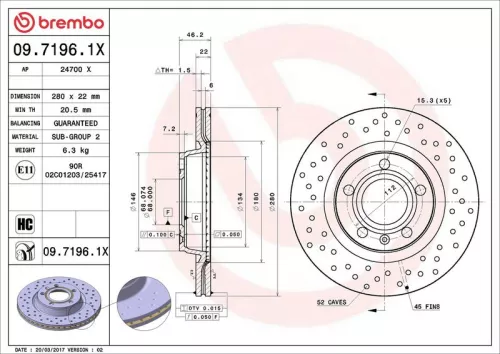 Brake Disc BREMBO 09.7196.1X)