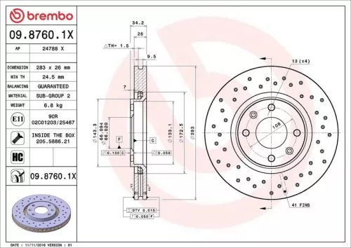 Brake Disc BREMBO 09.8760.1X)