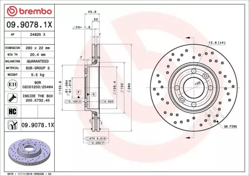 Remschijf BREMBO 09.9078.1X)
