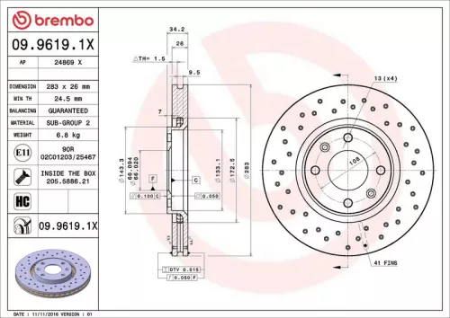 Brake Disc BREMBO 09.9619.1X)
