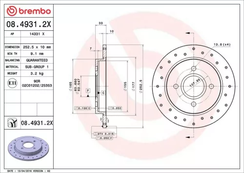 Remschijf BREMBO 08.4931.2X)