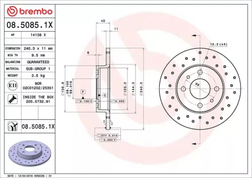 Brake Disc BREMBO 08.5085.1X)