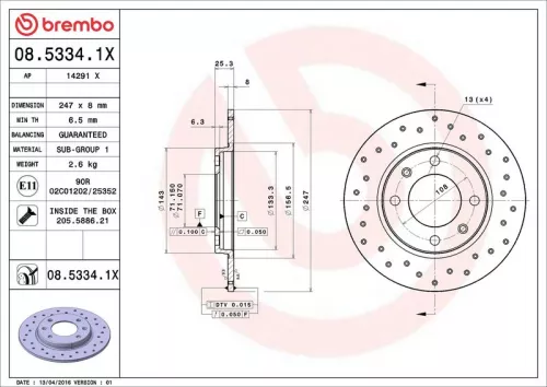 Brake Disc BREMBO 08.5334.1X)