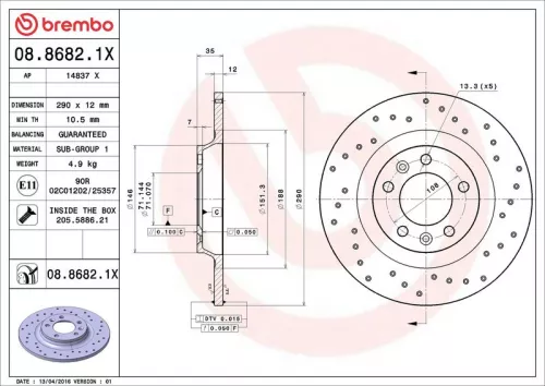 Remschijf BREMBO 08.8682.1X)