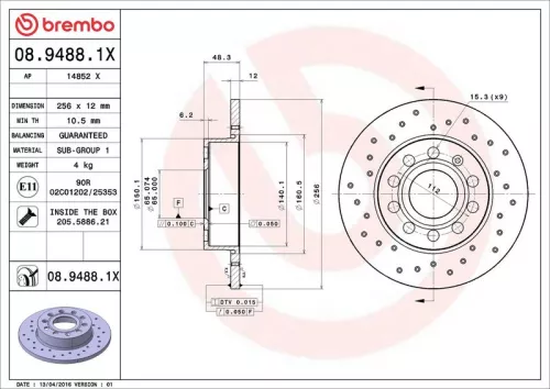 Brake Disc BREMBO 08.9488.1X)