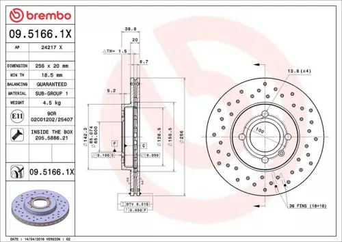Brake Disc BREMBO 09.5166.1X)