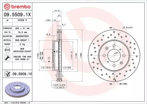 Remschijf BREMBO 09.5509.1X)
