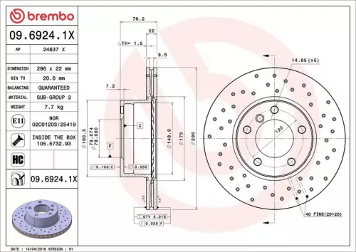 Remschijf BREMBO 09.6924.1X)