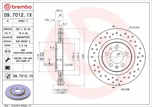 Brake Disc BREMBO 09.7012.1X)